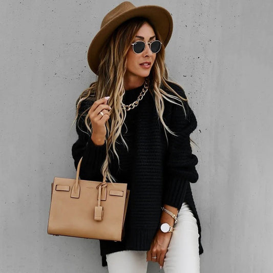 Loose Fit Half-High Collar Knitted Sweater