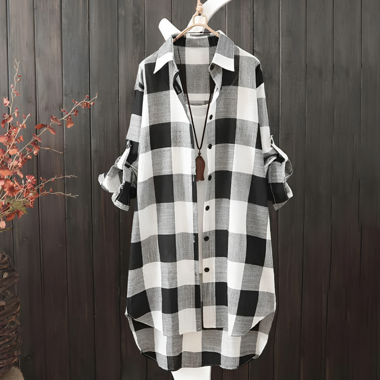 Bellise - Loose checked long blouse for women