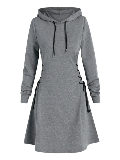 Women's gothic mini dress with hoodie and drawstring