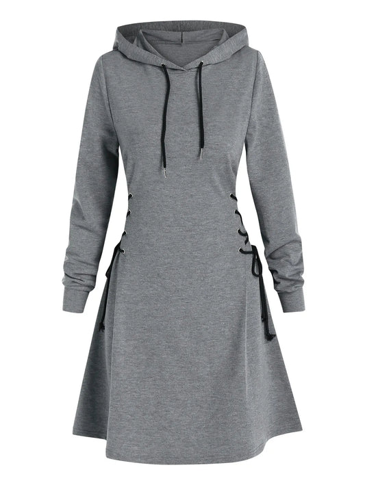 Hooded Gothic Mini Dress with Drawstring
