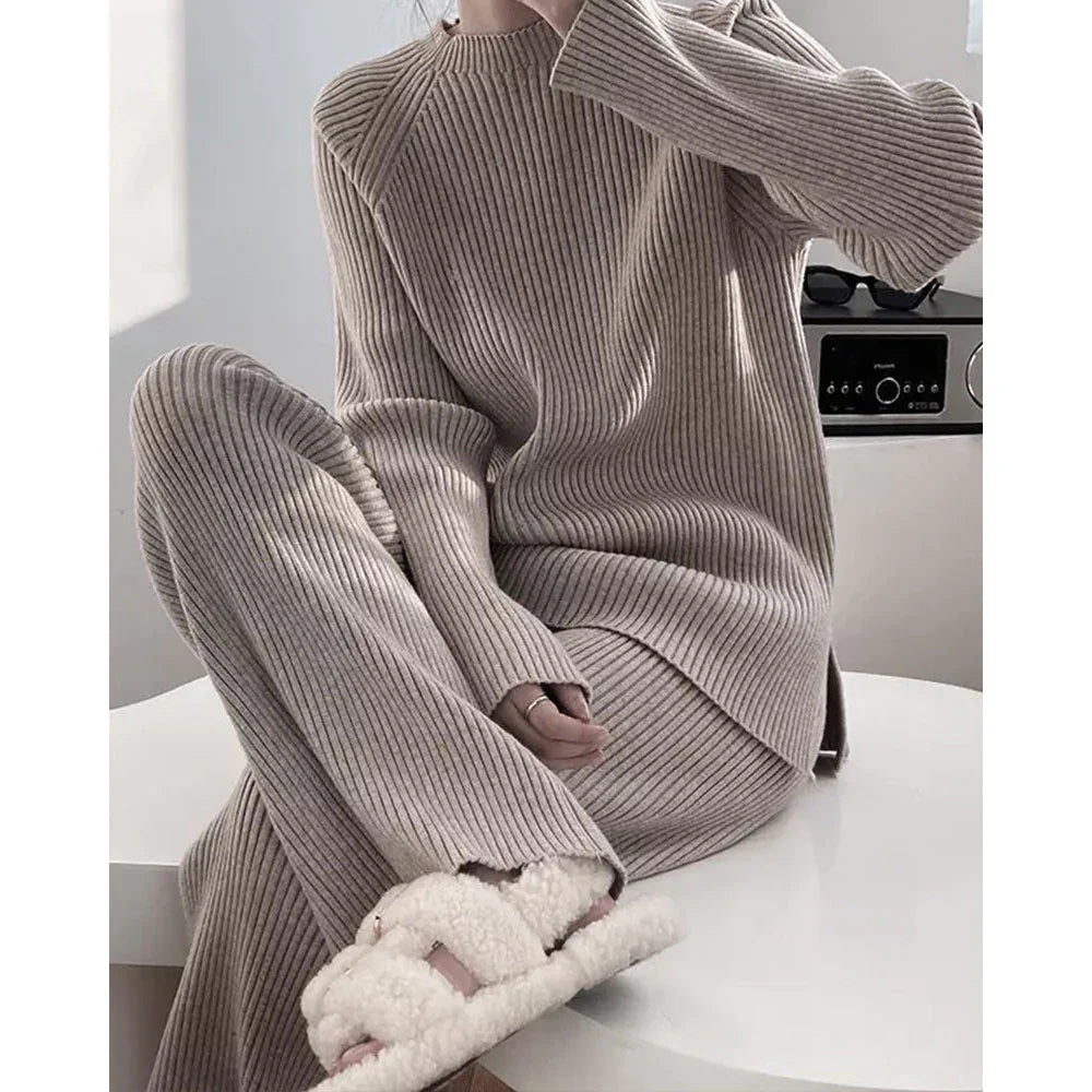 Women's cozy long sleeve top and pants knit set