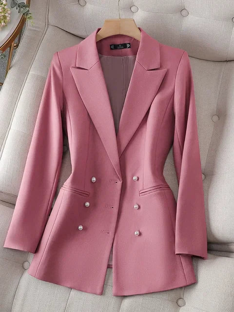 Elegant Pearl Closure Long Blazer