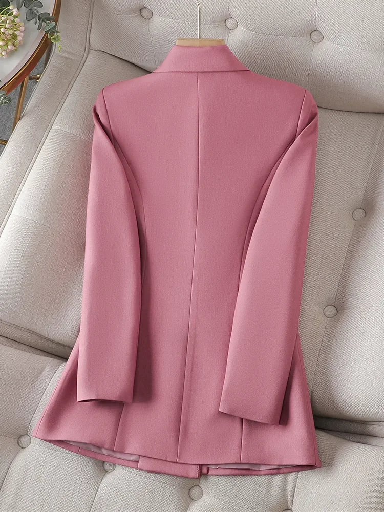 Women's elegant long blazer with pearl closure