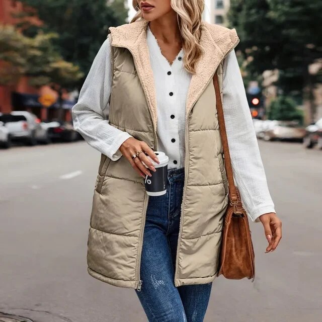 Elly - Sleeveless reversible jacket in sleeveless imitation fleece