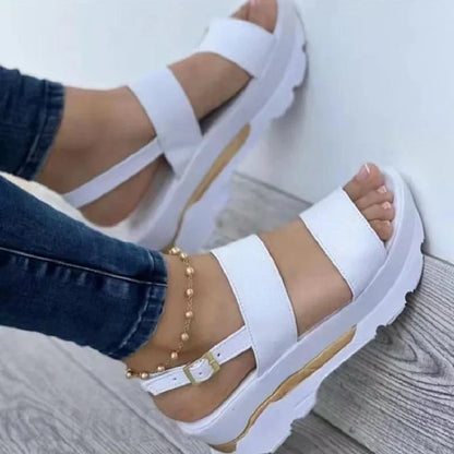 Women’s Platform Sandals - Thick Sole - Adjustable Ankle Strap - Casual Comfort