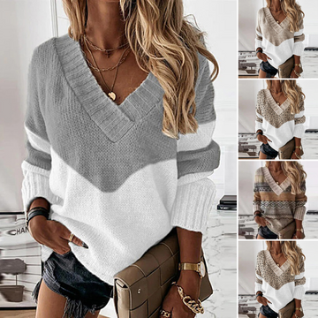 Women's stylish v-neck knitted sweater