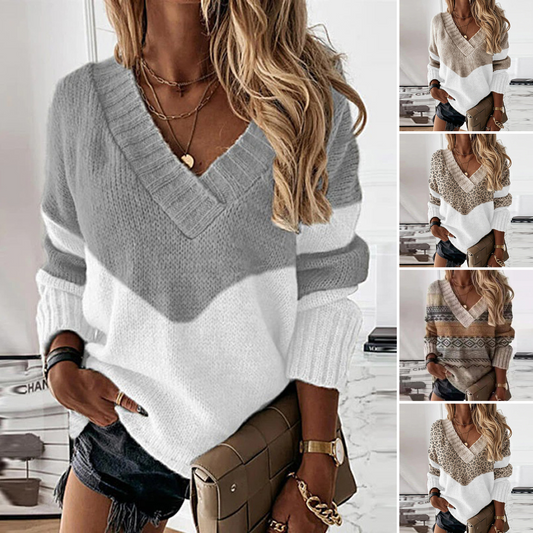 Stylish V-Neck Knitted Sweater