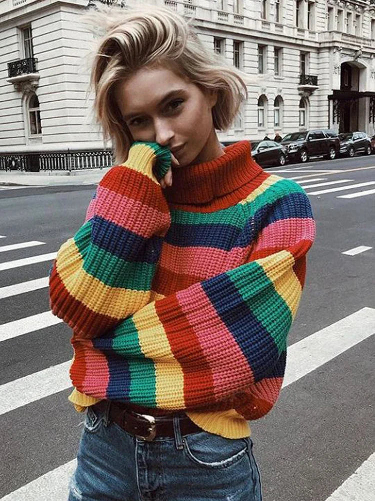 Rainbow Stripe Knit Sweater