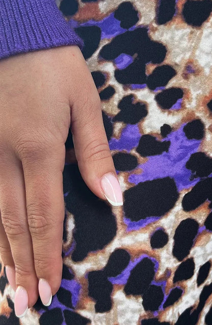 Purple leopard print flared pants for women