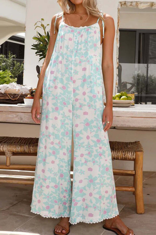 Floral Lace Trim Wide-Leg Jumpsuit