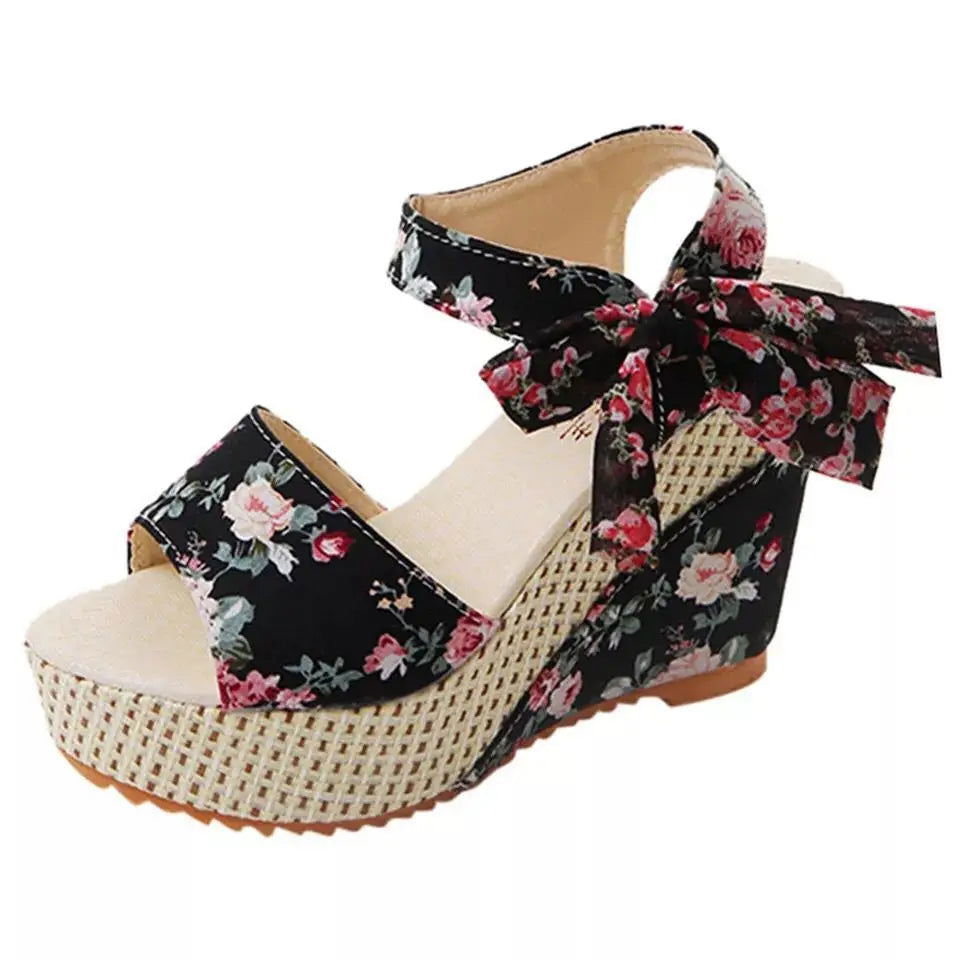 Lace-Up High-Heel Fishmouth Wedge Sandals