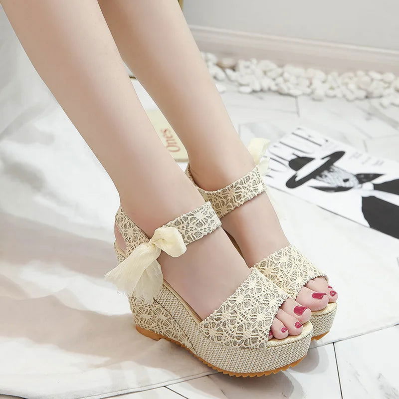 Aivee - fishmouth high-heel lace-up wedge sandals