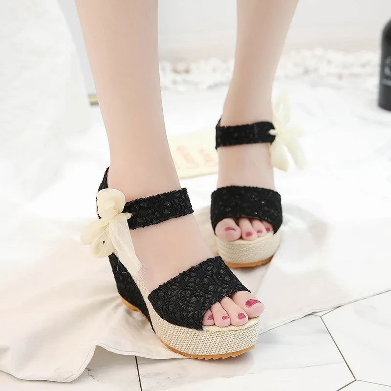 Lace-Up High-Heel Fishmouth Wedge Sandals