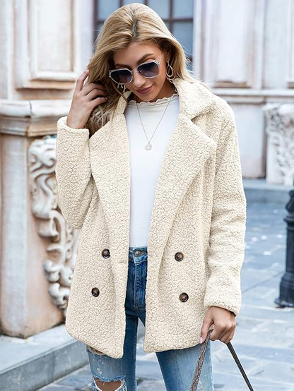 Women's plush teddy lapel coat