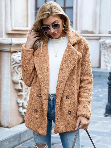 Women's plush teddy lapel coat