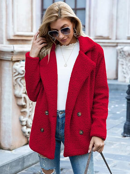 Women's plush teddy lapel coat