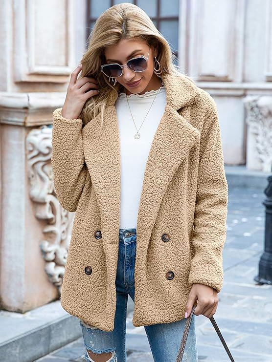 Women's plush teddy lapel coat