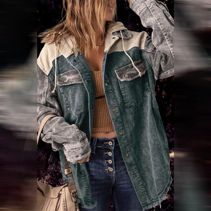 Women's contrast color hooded ribbed jacket