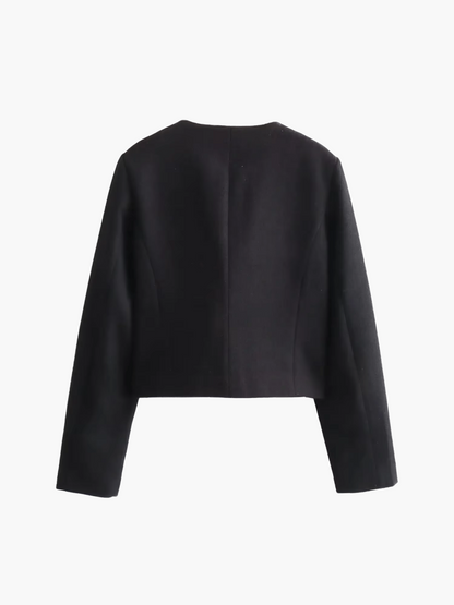 Women’s Tweed Jacket - Structured Fit - Button Front - Collarless Design - Flap Pockets