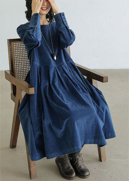 Women's Midi Dress - Long Sleeve Relaxed Fit - Gathered Waist Casual Wear