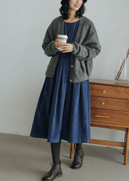 Women's Midi Dress - Long Sleeve Relaxed Fit - Gathered Waist Casual Wear