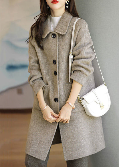 Women's slim fit thickened medium length woolen coat