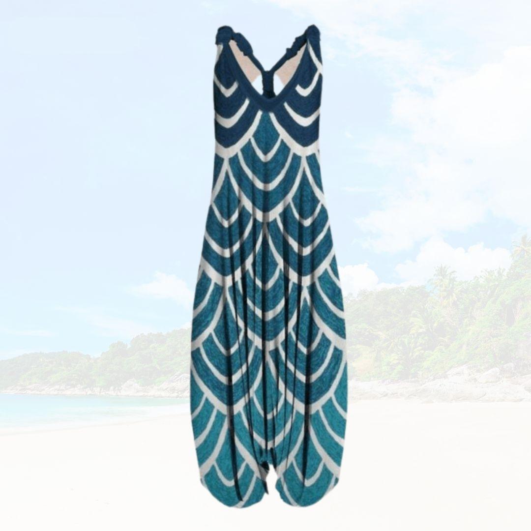 Women’s Jumpsuit – Relaxed Fit – Sleeveless – Low V-Neck – Breathable Blend – Full Length