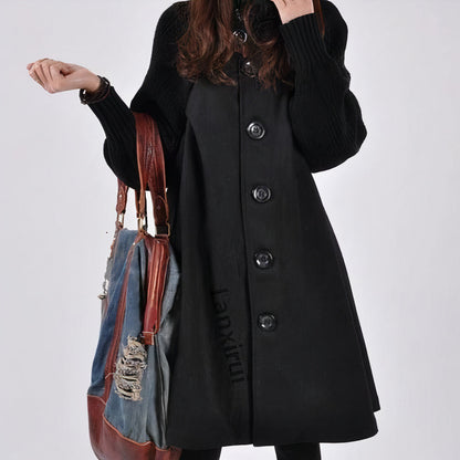 Women's mid-length loose fit windbreaker tweed cape coat