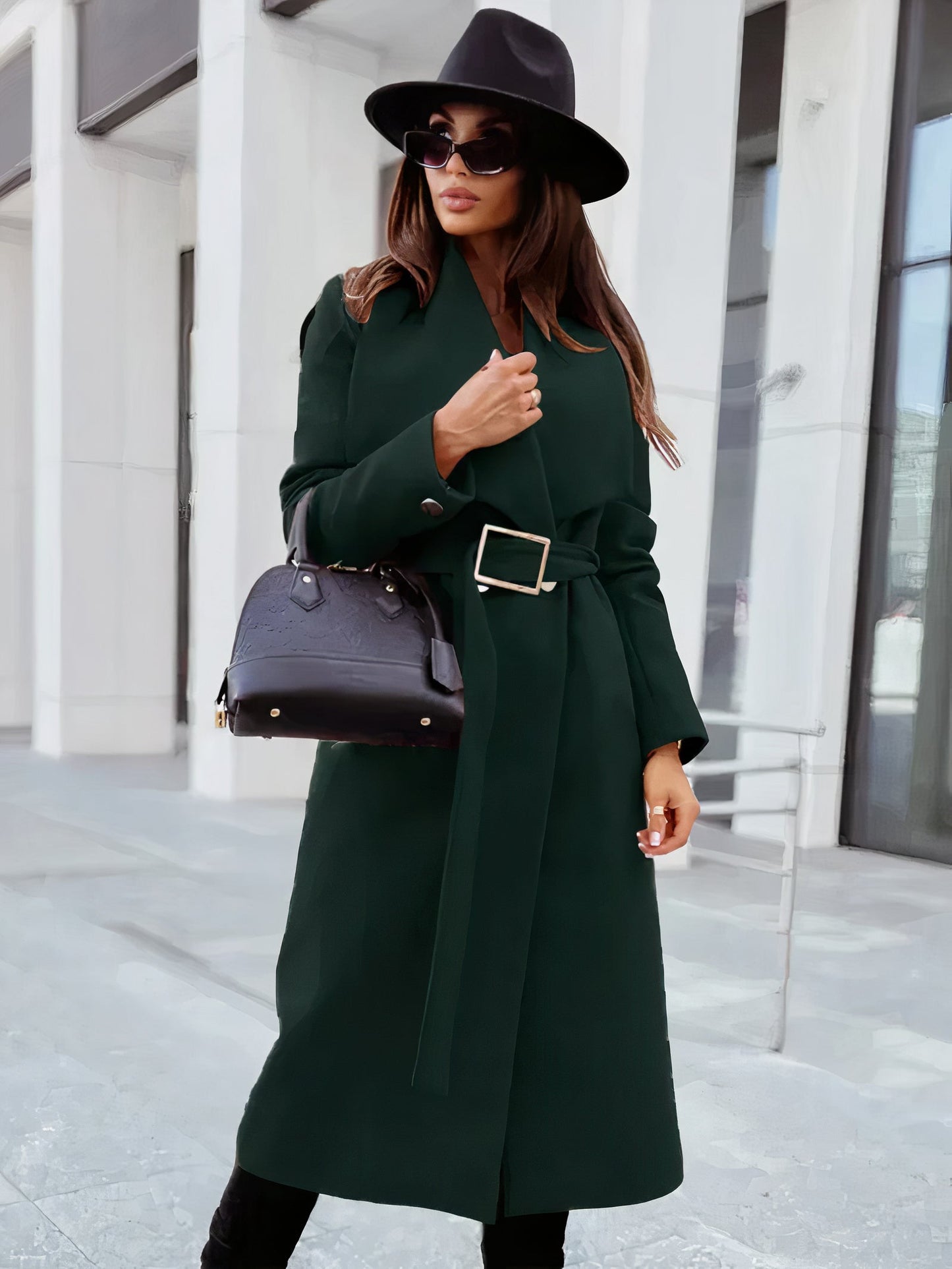 Women's simple lapel belted trench coat