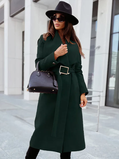 Women's simple lapel belted trench coat