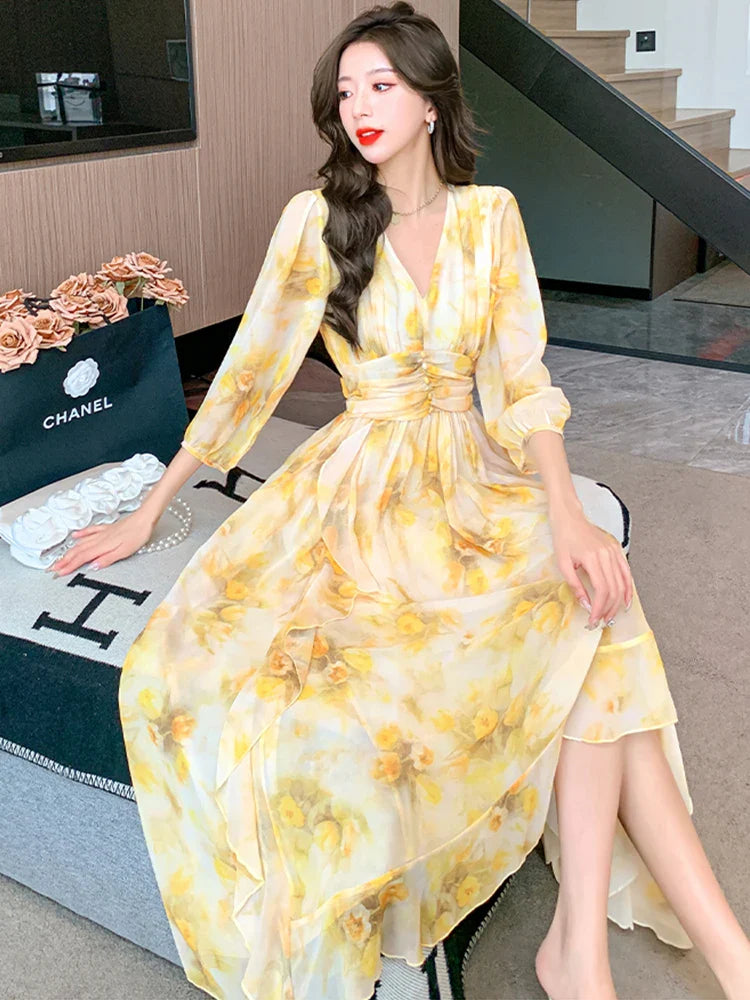 Flowy Lightweight Wrap V-Neck Maxi Dress