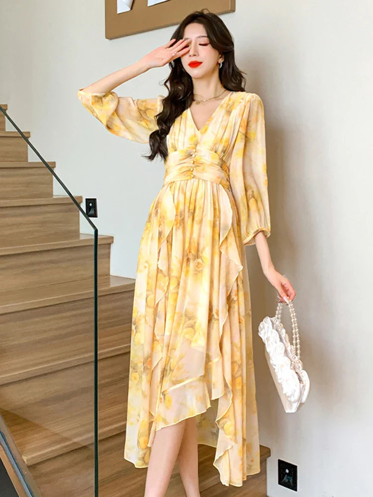 Flowy Lightweight Wrap V-Neck Maxi Dress