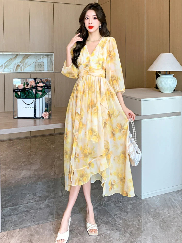 Flowy Lightweight Wrap V-Neck Maxi Dress