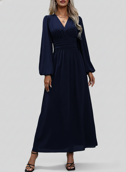 Women’s Maxi Dress - Deep V-Neck - Long Sleeve High Slit