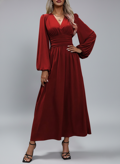 Women’s Maxi Dress - Deep V-Neck - Long Sleeve High Slit