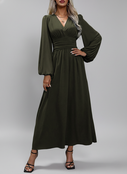 Women’s Maxi Dress - Deep V-Neck - Long Sleeve High Slit