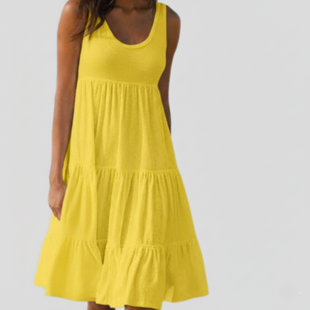 Women's Sleeveless Sundress - Ruffled Tiered Design - Flowy Knee-Length Casual Wear