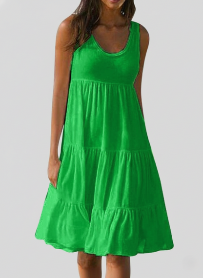 Women's Sleeveless Sundress - Ruffled Tiered Design - Flowy Knee-Length Casual Wear