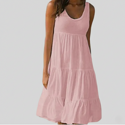 Women's Sleeveless Sundress - Ruffled Tiered Design - Flowy Knee-Length Casual Wear