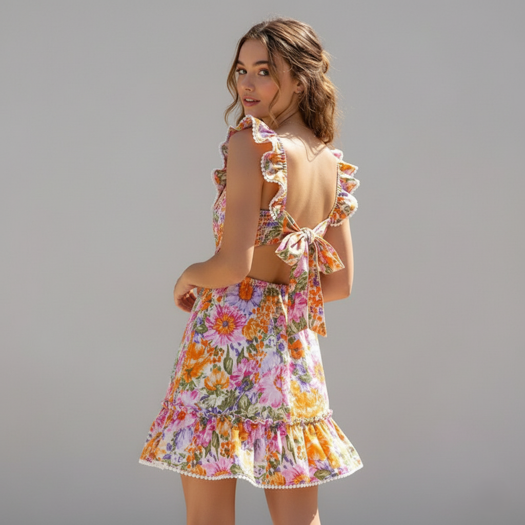 Floral Print Ruffle Strap Sundress