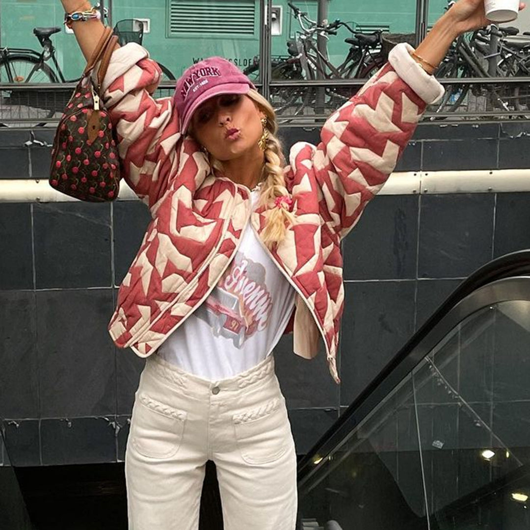 Women's autumn floral print loose quilted jacket