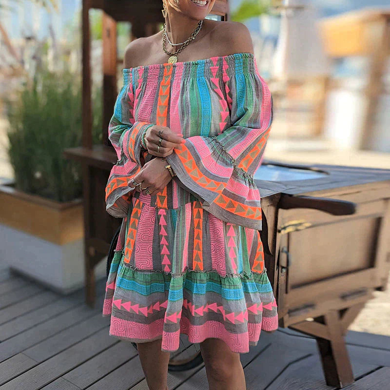 Flowing Off-Shoulder Bohemian Tiered Dress