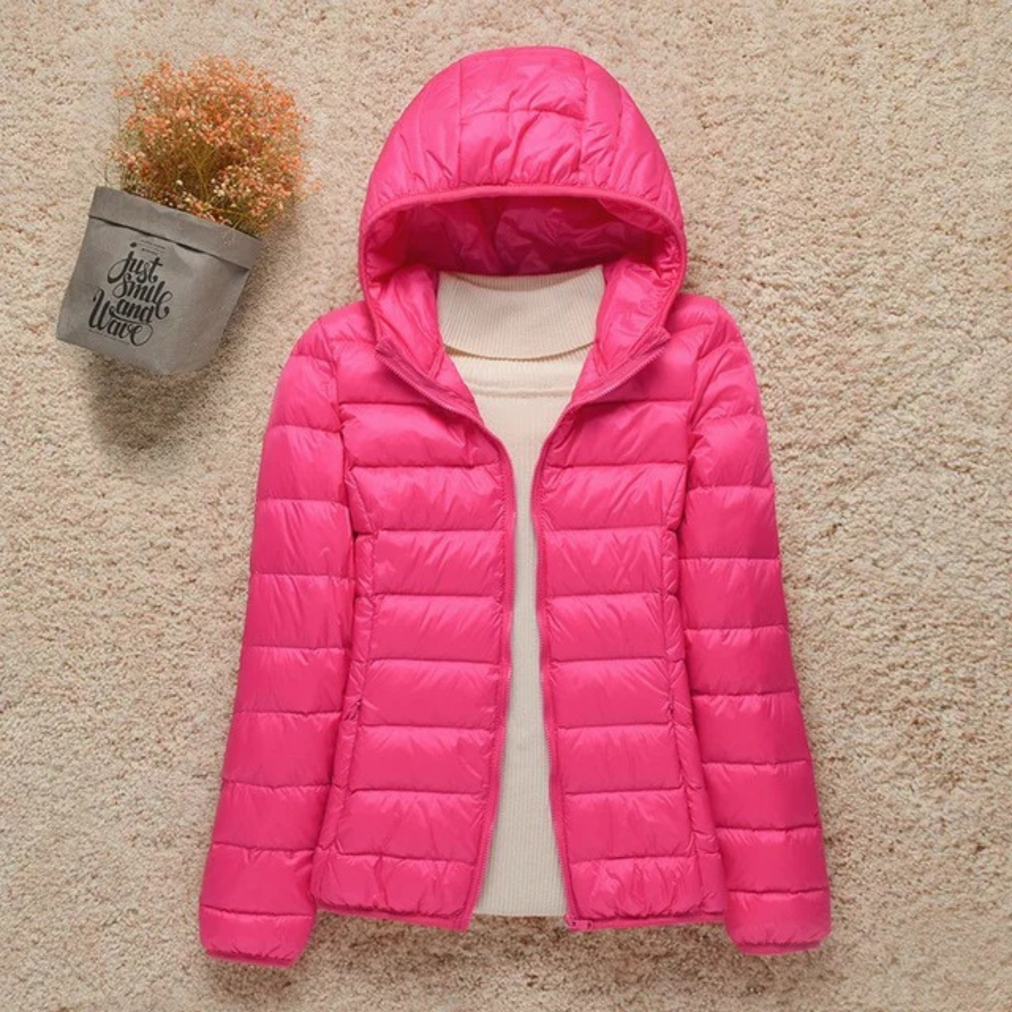 Women's stand collar hooded jacket