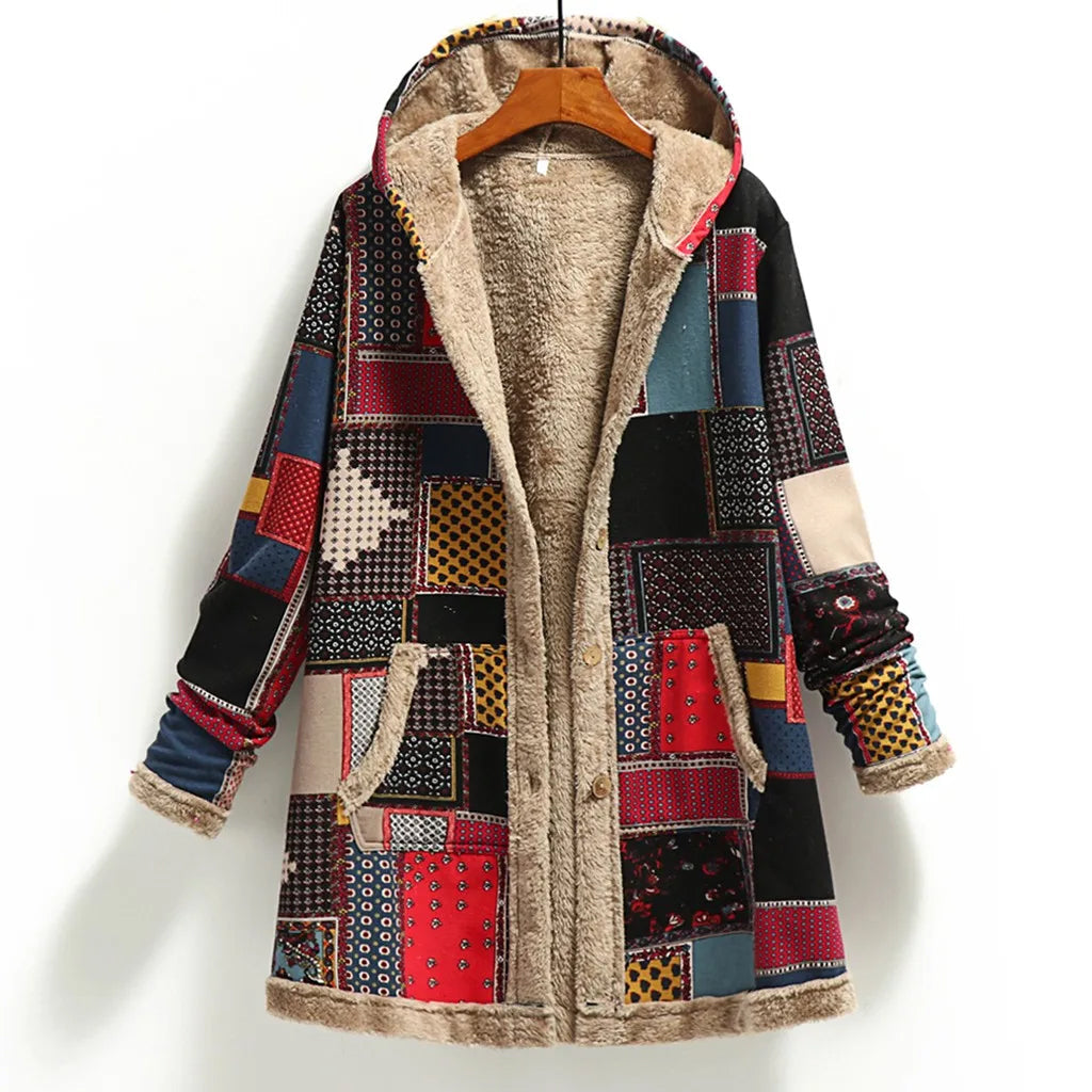 Fuzzy Patchwork Shearling Lined Oversized Jacket 