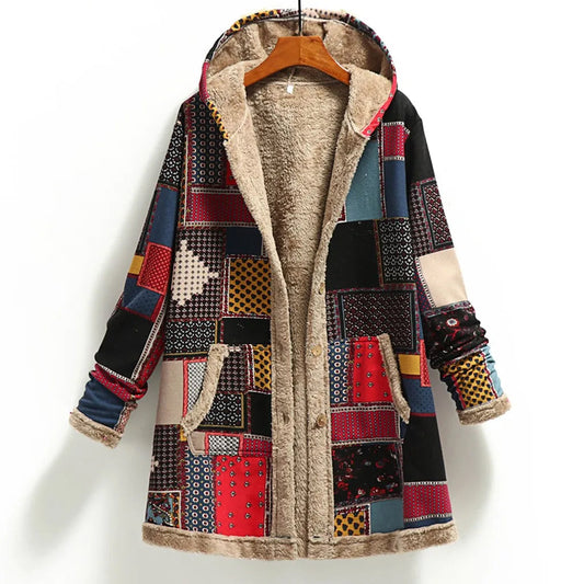 Fuzzy Patchwork Shearling Lined Oversized Jacket 