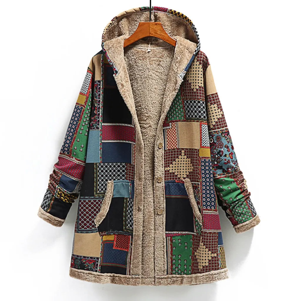 Fuzzy Patchwork Shearling Lined Oversized Jacket 