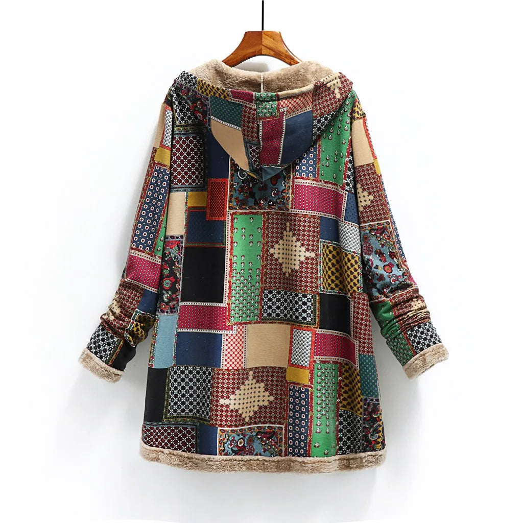 Fuzzy Patchwork Shearling Lined Oversized Jacket 