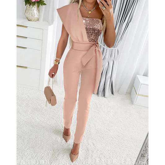 Sequin One Shoulder Slim Fit Jumpsuit