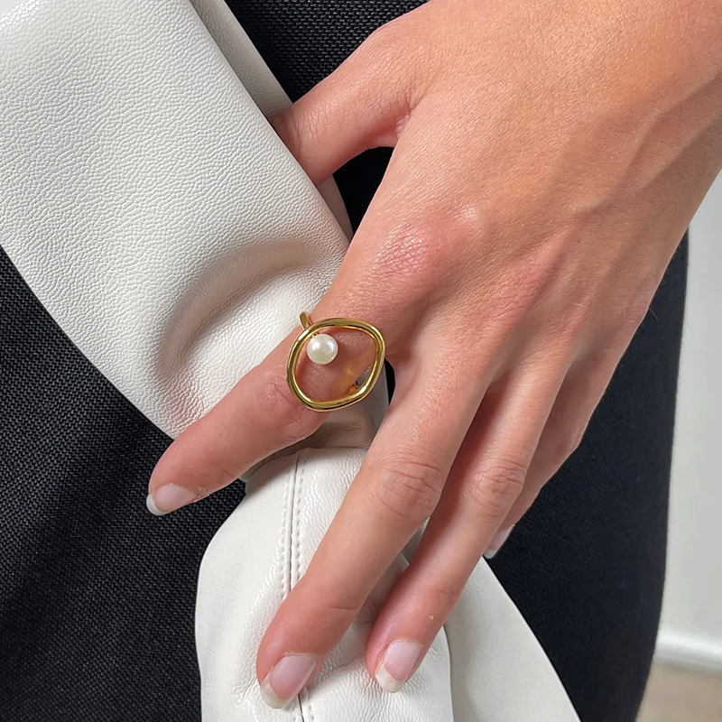 Sienna Open Circle Ring | Pearl Accent Open Circle Ring