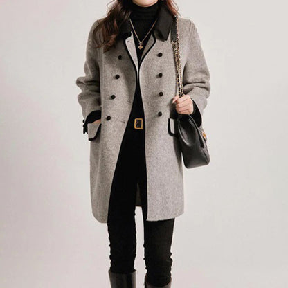 Women's casual fall/winter double-faced tweed coat with contrast lapel